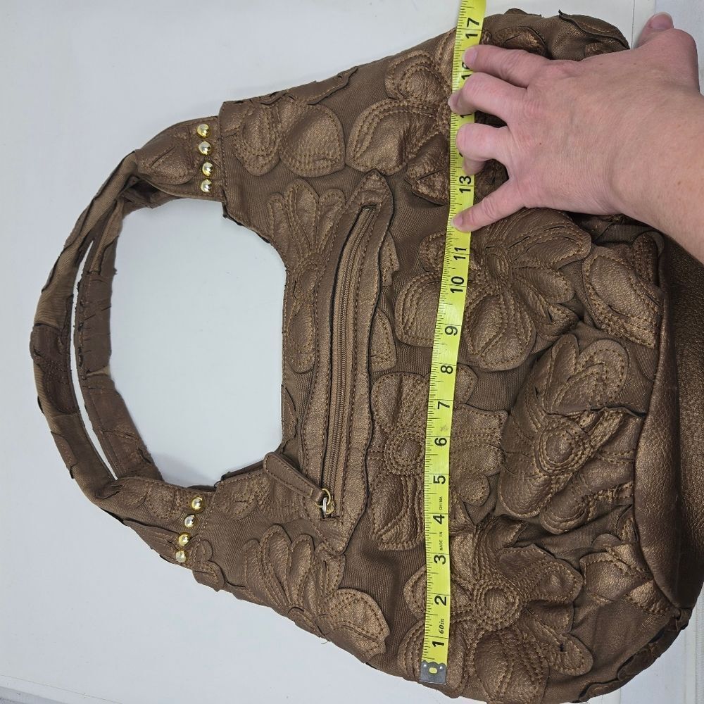 BIG BUDDHA Hibiscus Canvas Shoulder Tote Bag Bronze Tan Neutral Floral Y2K Boho - Picture 14 of 16